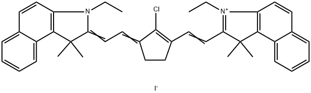 1H-Benz[e]indolium, 2-[2-[2-chloro-3-[2-(3-ethyl-1,3-dihydro-1,1-dimethyl-2H-benz[e]indol-2-ylidene)ethylidene]-1-cyclopenten-1-yl]ethenyl]-3-ethyl-1,1-dimethyl-, iodide (1:1) 结构式