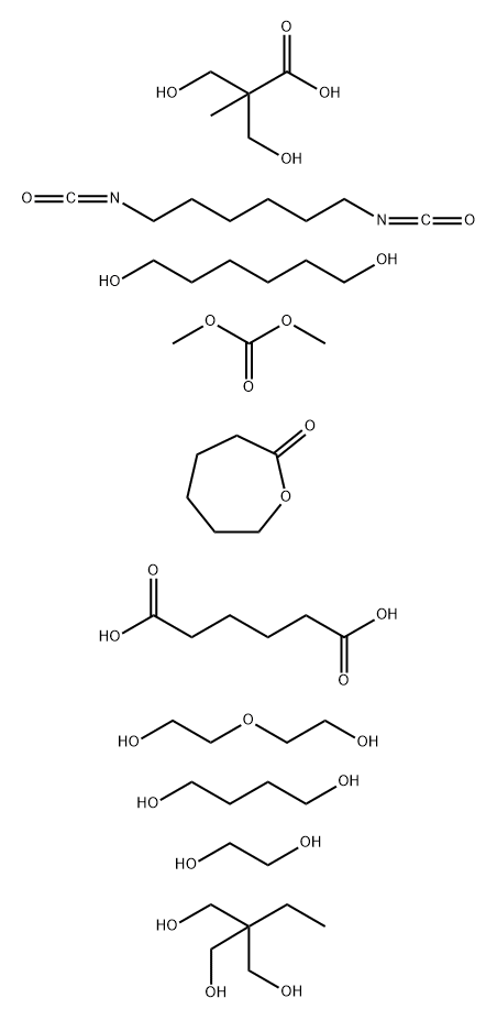 Hexanedioic acid polymer with 1,4-butanediol, 1,6-diisocyanato hexane, dimethyl carbonate, 1,2-ethanediol, 2-ethyl-2-(hydroxy methyl)-1,3-propanediol, 1,6-hexanediol, 3-hydroxy-2-(hydroxy methyl)-2-methylpropanoic acid, 2-oxepanone and 2,2'-oxybis [ethano 结构式