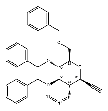 3,7-脱水-4-叠氮基-1,2,4-三脱氧-5,6,8-三-O-(苯基甲基)-D-甘油型-D-古洛-辛-1-炔糖醇 结构式