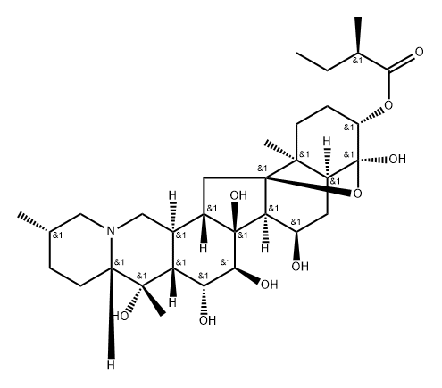 4α,9-Epoxycevane-3β,4,7α,14,15α,16β,20-heptol 3-[(R)-2-methylbutanoate] 结构式