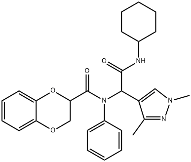1H-Pyrazole-4-acetamide,N-cyclohexyl-alpha-[[(2,3-dihydro-1,4-benzodioxin-2-yl)carbonyl]phenylamino]-1,3-dimethyl-(9CI) 结构式