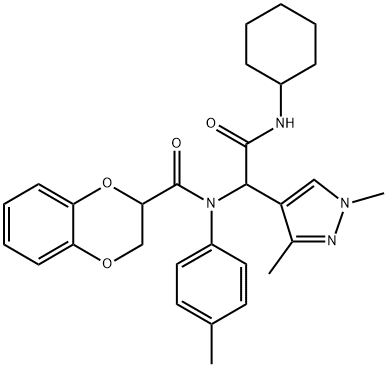 1H-Pyrazole-4-acetamide,N-cyclohexyl-alpha-[[(2,3-dihydro-1,4-benzodioxin-2-yl)carbonyl](4-methylphenyl)amino]-1,3-dimethyl-(9CI) 结构式