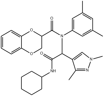 1H-Pyrazole-4-acetamide,N-cyclohexyl-alpha-[[(2,3-dihydro-1,4-benzodioxin-2-yl)carbonyl](3,5-dimethylphenyl)amino]-1,3-dimethyl-(9CI) 结构式