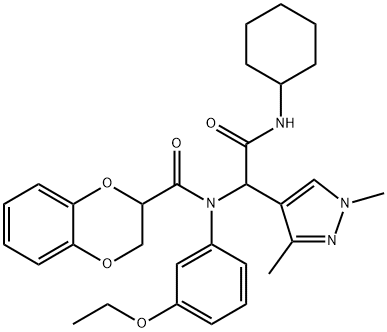 1H-Pyrazole-4-acetamide,N-cyclohexyl-alpha-[[(2,3-dihydro-1,4-benzodioxin-2-yl)carbonyl](3-ethoxyphenyl)amino]-1,3-dimethyl-(9CI) 结构式