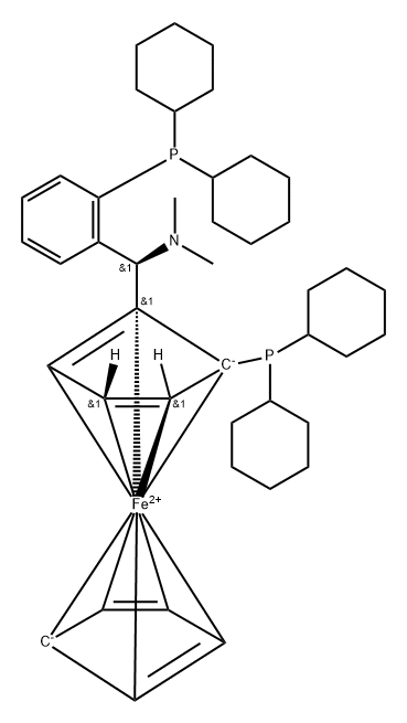 (1S)-二环己基膦基-2-[ (R)-Α-(N,N-二甲氨基)-邻二环己基膦苯基)甲基]二戊铁 结构式