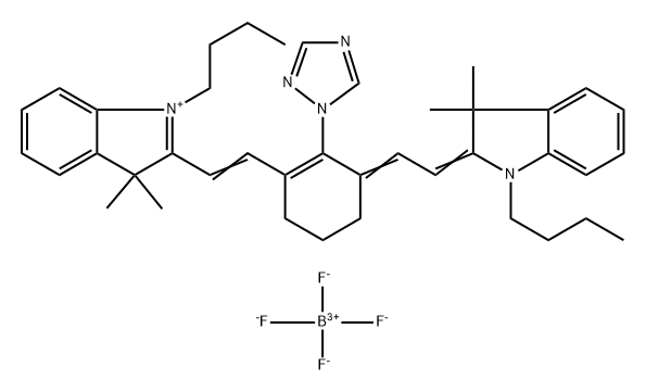 1-丁基-2-[2-[3-[2-(1-丁基-1,3-二氢-3,3-二甲基-2H-吲哚-2-亚基)亚乙基]-2-(1H-1,2,4-三唑-1-基)-1-环己烯-1-基]乙烯基]-3,3-二甲基-3H-吲哚四氟硼酸酯 结构式