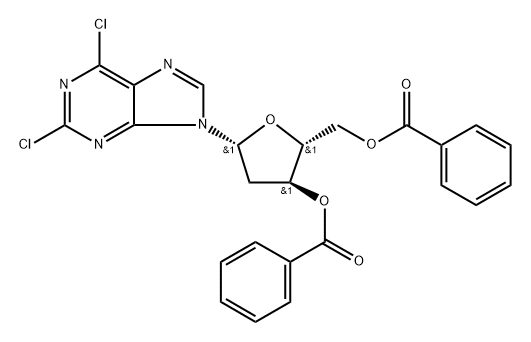 9-(3,5-di-O-benzoyl-2-deoxy-β-D-erythro-pentofuranosyl)-2,6-dichloropurine 结构式