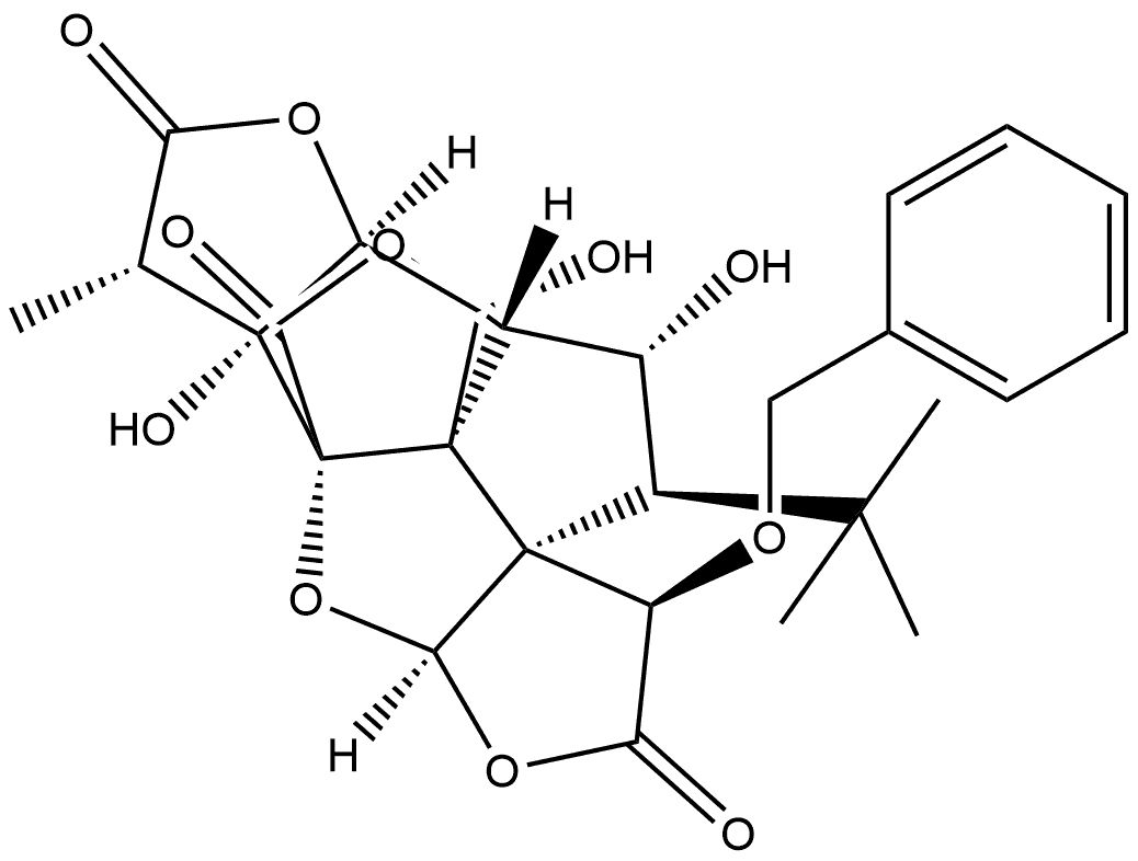 9H-1,7a-(Epoxymethano)-1H,6aH-cyclopenta[c]furo[2,3-b]furo[3',2':3,4]cyclopenta[1,2-d]furan-5,9,12(4H)-trione, 3-(1,1-dimethylethyl)hexahydro-2,7b,11-trihydroxy-8-methyl-4-(phenylmethoxy)-, (1S,2R,3S,3aS,4R,6aR,7aR,7bR,8S,10aS,11R,11aR)- 结构式