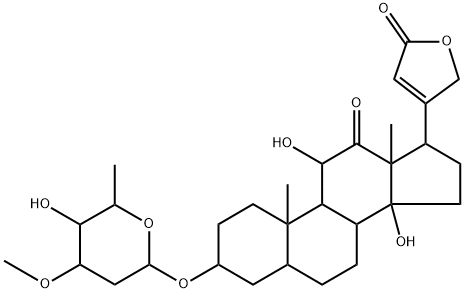 3β-[(3-O-Methyl-2,6-dideoxy-L-lyxo-hexopyranosyl)oxy]-11α,14-dihydroxy-19-oxo-5β-card-20(22)-enolide 结构式
