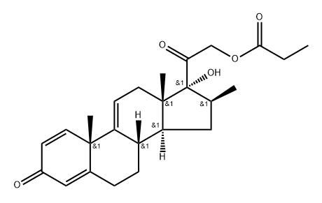 Pregna-1,4,9(11)-triene-3,20-dione, 17-hydroxy-16-methyl-21-(1-oxopropoxy)-, (16β)- (9CI) 结构式