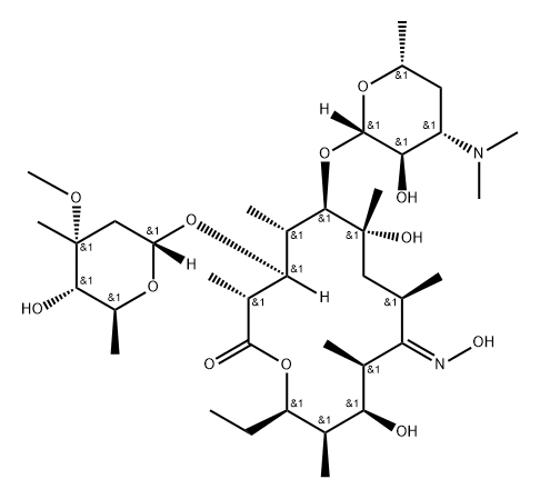 Erythromycin  B Oxime/(3R,4S,5S,6R,7R,9R,11S,12R,13R,14R,E)-6-(((2S,3R,4S,6R)-4-(dimethylamino)-3-hydroxy-6-methyltetrahydro-2H-pyran-2-yl)oxy)-14-ethyl-7,12-dihydroxy-4-(((2R,4R,5S,6S)-5-hydroxy-4-methoxy-4,6-dimethyltetrahydro-2H-pyran-2-yl)oxy)-10-(hydroxyimino)-3,5,7,9,11,13-hexamethyloxacyclotetradecan-2-one 结构式