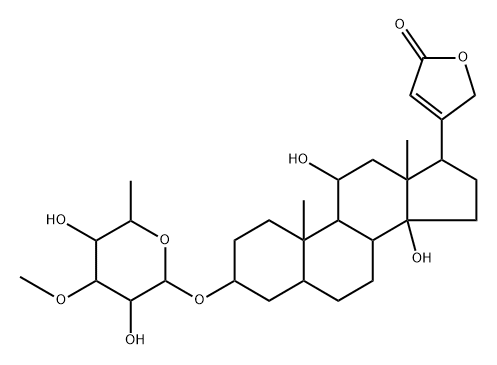 3β-[(6-Deoxy-3-O-methyl-D-galactopyranosyl)oxy]-11α,14-dihydroxy-5β-card-20(22)-enolide 结构式