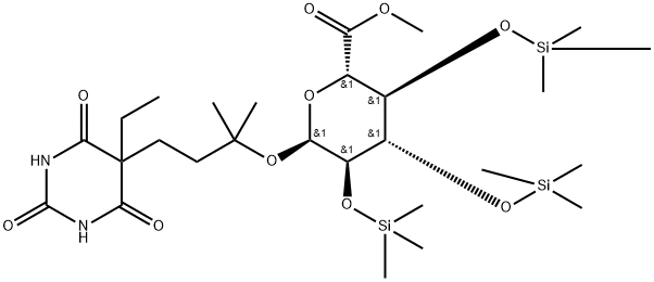 3-(5-Ethylhexahydro-2,4,6-trioxopyrimidin-5-yl)-1,1-dimethylpropyl 2-O,3-O,4-O-tris(trimethylsilyl)-α-D-glucopyranosiduronic acid methyl ester 结构式