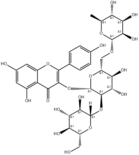 山柰酚-3-O-(2"-O-Β-D-葡萄糖基)-Β-D–芸香糖苷 结构式
