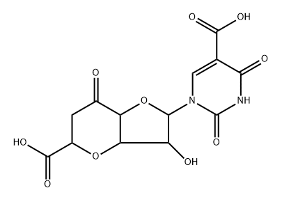 3,7-Anhydro-1-[5-carboxy-3,4-dihydro-2,4-dioxopyrimidin-1(2H)-yl]-1,6-dideoxy-β-D-gulo-5-octulose-1,4-furanuronic acid 结构式