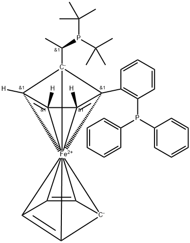 (R)-1-[(R)-1-(二叔丁基膦基)乙基]-2-[2-(二苯基膦基)苯基]二茂铁 结构式