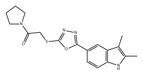 2-{[5-(2,3-dimethyl-1H-indol-5-yl)-1,3,4-oxadiazol-2
-yl]sulfanyl}-1-(pyrrolidin-1-yl)ethan-1-one 结构式