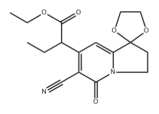 2-(6-氰基-5-氧代-2,3-二氢-5H-螺[吲哚嗪-1,2'-[1,3]二氧戊环] -7-基)丁酸乙酯 结构式