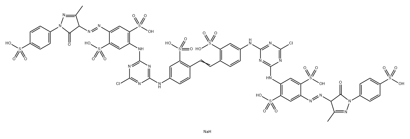 1,4-Benzenedisulfonic acid, 2,2-1,2-ethenediylbis(3-sulfo-4,1-phenylene)imino(6-chloro-1,3,5-triazine-4,2-diyl)iminobis5-4,5-dihydro-3-methyl-5-oxo-1-(4-sulfophenyl)-1H-pyrazol-4-ylazo-, octasodium salt 结构式