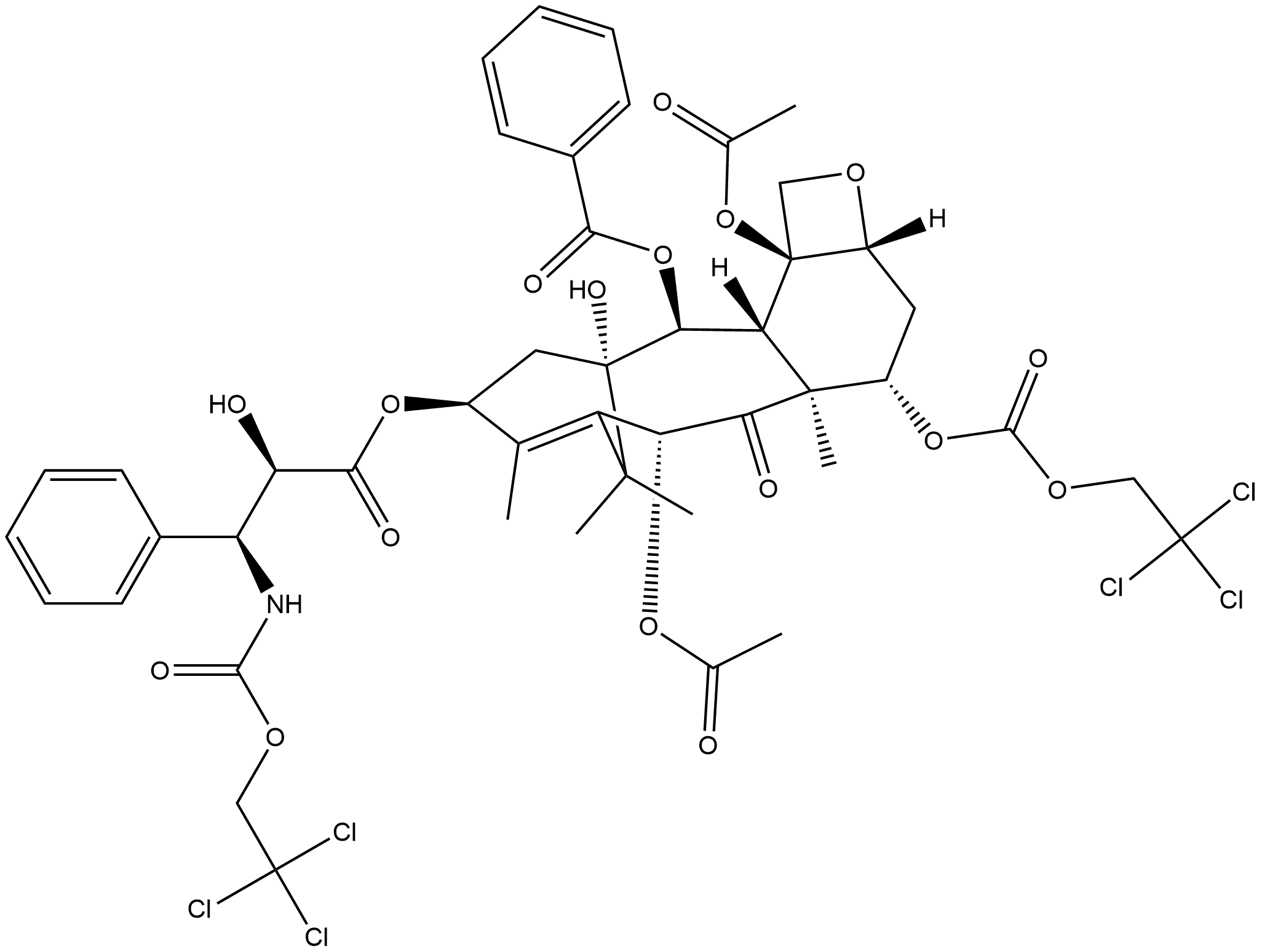 Benzenepropanoic acid, α-hydroxy-β-[[(2,2,2-trichloroethoxy)carbonyl]amino]-, (2aR,4S,4aS,6R,9S,11S,12S,12aR,12bS)-6,12b-bis(acetyloxy)-12-(benzoyloxy)-2a,3,4,4a,5,6,9,10,11,12,12a,12b-dodecahydro-11-hydroxy-4a,8,13,13-tetramethyl-5-oxo-4-[[(2,2,2-trichloroethoxy)carbonyl]oxy]-7,11-methano-1H-cyclodeca[3,4]benz[1,2-b]oxet-9-yl ester, (αR,βS)- 结构式