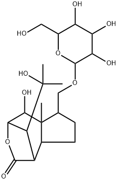 1,4-Methano-2H-cyclopent[d]oxepin-2-one, 6-[(β-D-glucopyranosyloxy)methyl]octahydro-5-hydroxy-9-(1-hydroxy-1-methylethyl)-5a-methyl-, [rel-(1R,4R,5S,5aR,6R,8aS,9S)]- 结构式