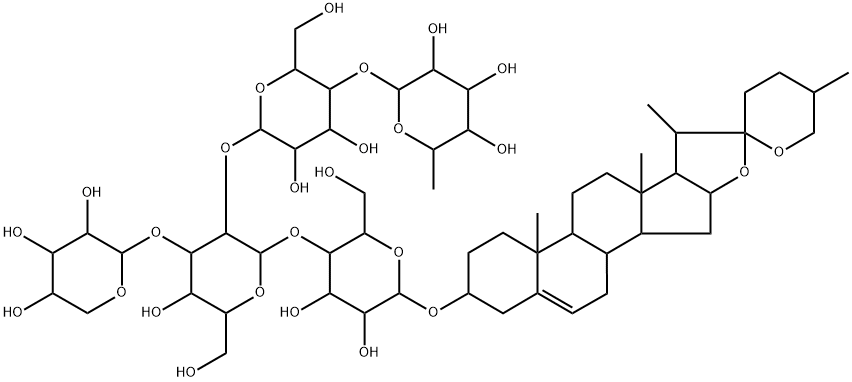 [(25R)-Spirost-5-en-3β-yl]4-O-[2-O-[4-O-(6-deoxy-α-L-mannopyranosyl)-β-D-glucopyranosyl]-3-O-β-D-xylopyranosyl-β-D-glucopyranosyl]-β-D-galactopyranoside 结构式