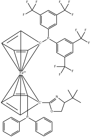 (2R)-1'-[双[3,5-双(三氟甲基)苯基]膦基]-1-[(4S)-4-(1,1-二甲基乙基)-4,5-二氢-2-噁唑基]-2-(二苯基膦基)-二茂铁 结构式