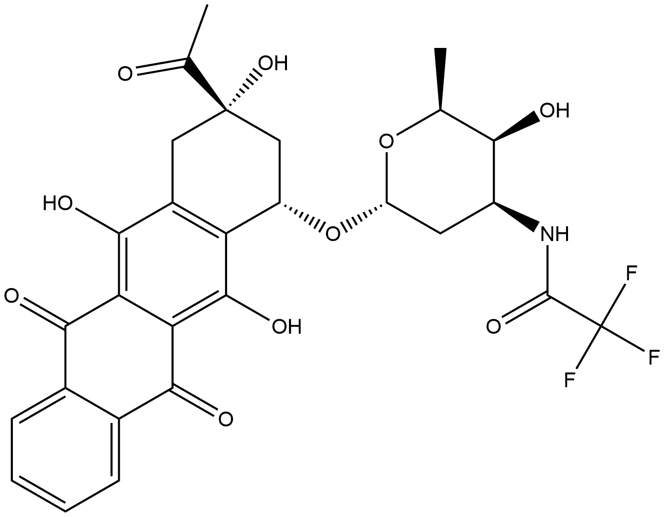5,12-Naphthacenedione, 9-acetyl-7,8,9,10-tetrahydro-6,9,11-trihydroxy-7-[[2,3,6-trideoxy-3-[(2,2,2-trifluoroacetyl)amino]-α-L-lyxo-hexopyranosyl]oxy]-, (7S,9S)- 结构式