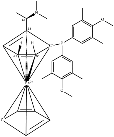 (S)-1-[双(4-甲氧基-3,5-二甲基苯基)膦基]-2-[(R)-1-(二甲基氨基)乙基]二茂铁 结构式