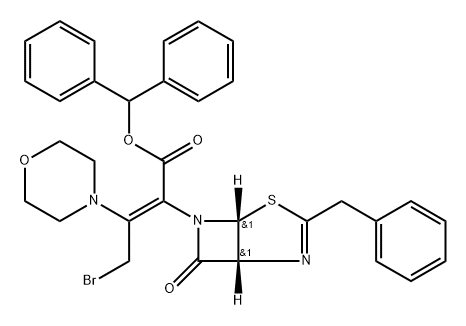 4-Thia-2,6-diazabicyclo[3.2.0]hept-2-ene-6-acetic acid, α-[2-bromo-1-(4-morpholinyl)ethylidene]-7-oxo-3-(phenylmethyl)-, diphenylmethyl ester, (E)- (9CI) 结构式