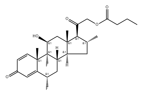 Pregna-1,4-diene-3,20-dione, 6,9-difluoro-11-hydroxy-16-methyl-21-(1-oxobutoxy)-, (6α,11β,16α)- 结构式