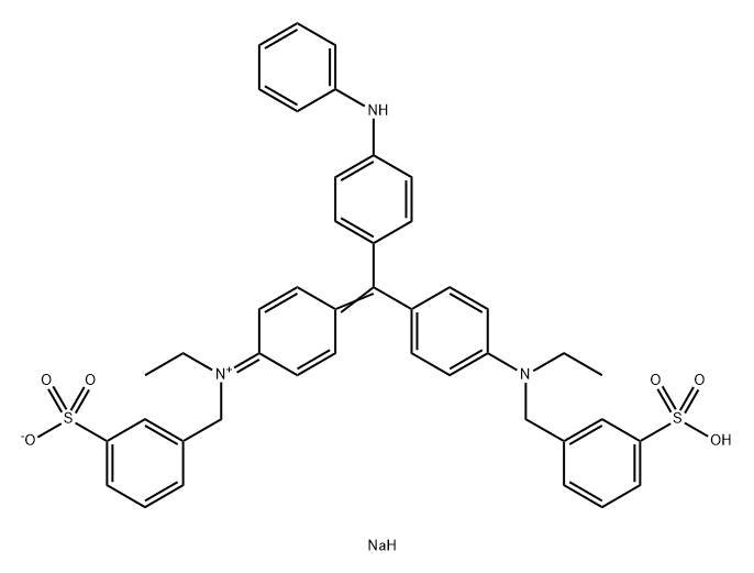 Benzenemethanaminium, N-ethyl-N-[4-[[4-[ethyl[(3-sulfophenyl)methyl]amino]phenyl][4-(phenylamino)phenyl]methylene]-2,5-cyclohexadien-1-ylidene]-3-sulfo-, inner salt, sodium salt (1:1) 结构式