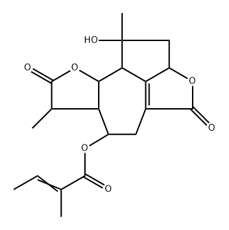 (E)-2-Methyl-2-butenoic acid [(1R)-2,2aα,4,5,6,6aα,7,8,9aβ,9bα-decahydro-1α-hydroxy-1,7β-dimethyl-4,8-dioxo-1H-azuleno[1,8-bc:4,5-b']difuran-6β-yl] ester 结构式