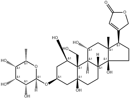 3β-[(6-Deoxy-α-L-talopyranosyl)oxy]-1β,5,11α,14,19-pentahydroxy-5β-card-20(22)-enolide 结构式