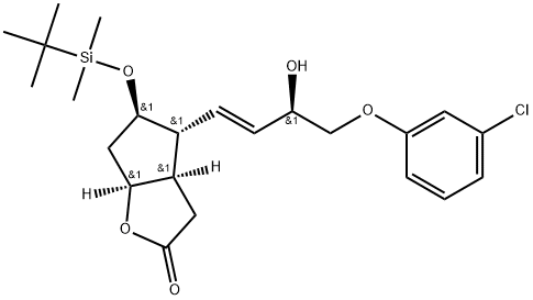 2H-Cyclopenta[b]furan-2-one, 4-[4-(3-chlorophenoxy)-3-hydroxy-1-butenyl]-5-[[(1,1-dimethylethyl)dimethylsilyl]oxy]hexahydro-, [3aR-[3aα,4α(1E,3R*),5β,6aα]]- (9CI) 结构式