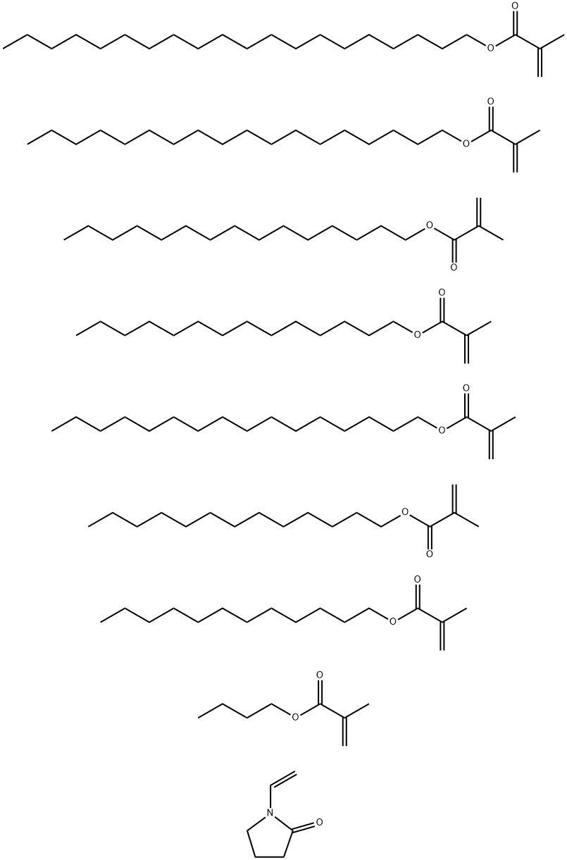 2-Propenoic acid, 2-methyl-, butyl ester, polymer with dodecyl 2-methyl-2-propenoate, eicosyl 2-methyl-2-propenoate, 1-ethenyl-2-pyrrolidinone, hexadecyl 2-methyl-2-propenoate, octadecyl 2-methyl-2-propenoate, pentadecyl 2-methyl-2-propenoate, tetradecyl 结构式
