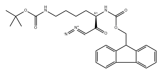 Carbamic acid, [(1R)-1-(diazoacetyl)-5-[[(1,1-dimethylethoxy)carbonyl]amino]pentyl]-, 9H-fluoren-9-ylmethyl ester (9CI) 结构式
