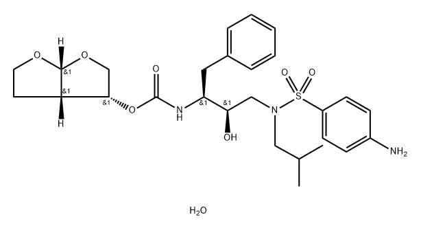 Carbamic acid, [(1S,2R)-3-[[(4-aminophenyl)sulfonyl](2-methylpropyl)amino]-2-hydroxy-1-(phenylmethyl)propyl]-, (3R,3aS,6aR)-hexahydrofuro[2,3-b]furan-3-yl ester, hydrate (9CI) 结构式