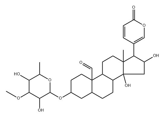 3β-[(6-Deoxy-3-O-methyl-D-glucopyranosyl)oxy]-14,16β-dihydroxy-19-oxo-5α-bufa-20,22-dienolide 结构式