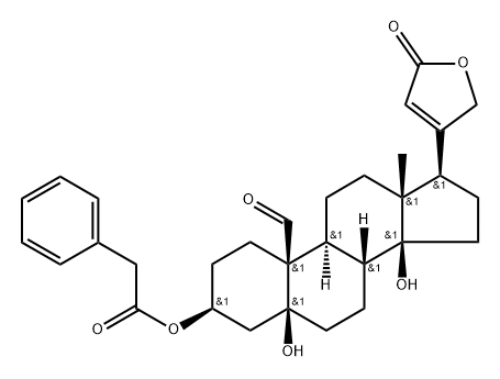 5,14-Dihydroxy-19-oxo-3β-[(phenylacetyl)oxy]-5β-card-20(22)-enolide 结构式