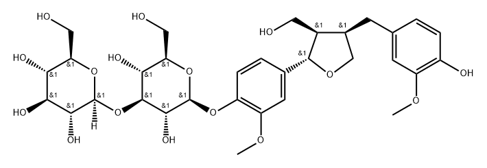 (+)--落叶松脂醇 4'-O-葡萄糖-(1→3)-BETA-D-葡萄糖苷 结构式