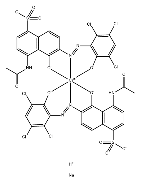 Chromate(3-), bis[4-(acetylamino)-5-(hydroxy-κO)-6-[2-[2,3,5-trichloro-6-(hydroxy-κO)phenyl]diazenyl-κN1]-1-naphthalenesulfonato(3-)]-, sodium hydrogen (1:2:1) 结构式