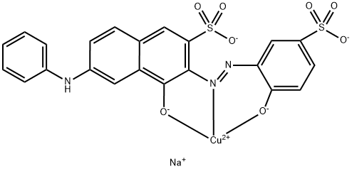 Cuprate(2-), [4-(hydroxy-κO)-3-[[2-(hydroxy-κO)-5-sulfophenyl]azo-κN1]-6-(phenylamino)-2-naphthalenesulfonato(4-)]-, disodium 结构式