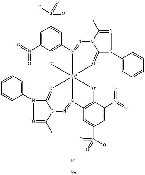 Chromate(3-), bis[3-[[4,5-dihydro-3-methyl-5-(oxo-κO)-1-phenyl-1H-pyrazol-4-yl]azo-κN1]-4-(hydroxy-κO)-5-nitrobenzenesulfonato(3-)]-, disodium hydrogen 结构式