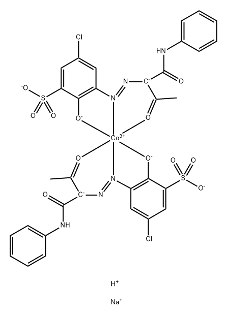 Cobaltate(3-), bis[5-chloro-2-(hydroxy-κO)-3-[[2-(oxo-κO)-1-[(phenylamino)carbonyl]propyl]azo-κN1]benzenesulfonato(3-)]-, disodium hydrogen 结构式