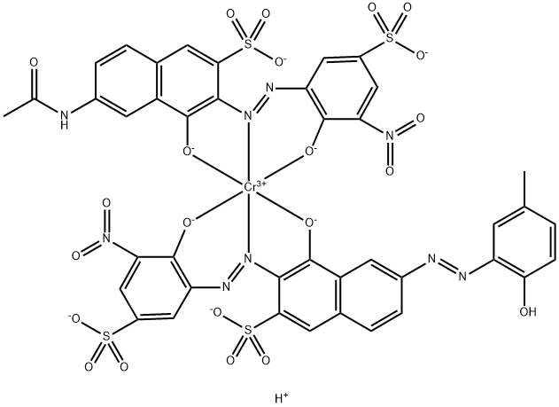 Chromate(5-), [6-(acetylamino)-4-hydroxy-3-[(2-hydroxy-3-nitro-5-sulfophenyl)azo]-2-naphthalenesulfonato(4-)][4-hydroxy-6-[(2-hydroxy-5-methylphenyl)azo]-3-[(2-hydroxy-3-nitro-5-sulfophenyl)azo]-2-naphthalenesulfonato(4-)]-, pentahydrogen 结构式