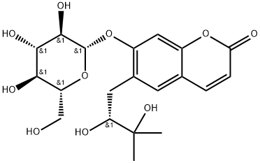 (R)-白花前胡醇 7-O-BETA-D-吡喃葡萄糖苷 结构式