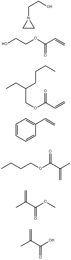 2-Propenoic acid, 2-methyl-, polymer with butyl 2-methyl-2-propenoate, ethenylbenzene, 2-ethylhexyl 2-propenoate, 2-hydroxyethyl 2-propenoate and methyl 2-methyl-2-propenoate, 1-aziridineethanol-terminated 结构式
