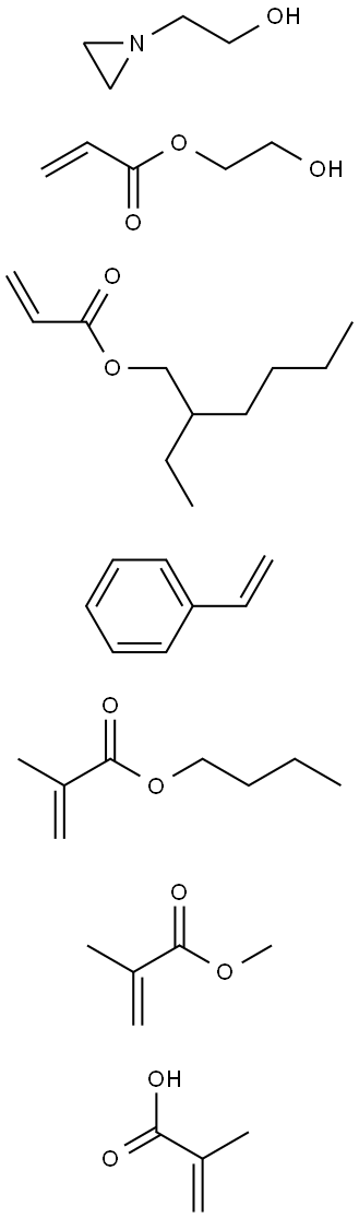 2-Propenoic acid, 2-methyl-, polymer with butyl 2-methyl-2-propenoate, ethenylbenzene, 2-ethylhexyl 2-propenoate, 2-hydroxyethyl 2-propenoate and methyl 2-methyl-2-propenoate, 1-aziridineethanol-terminated 结构式