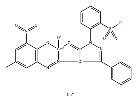 Chromate(1-), [2-[4,5-dihydro-4-[[2-(hydroxy-κO)-5-methyl-3-nitrophenyl]azo-κN1]-5-(oxo-κO)-3-phenyl-1H-pyrazol-1-yl]benzenesulfonato(3-)]hydroxy-, sodium 结构式
